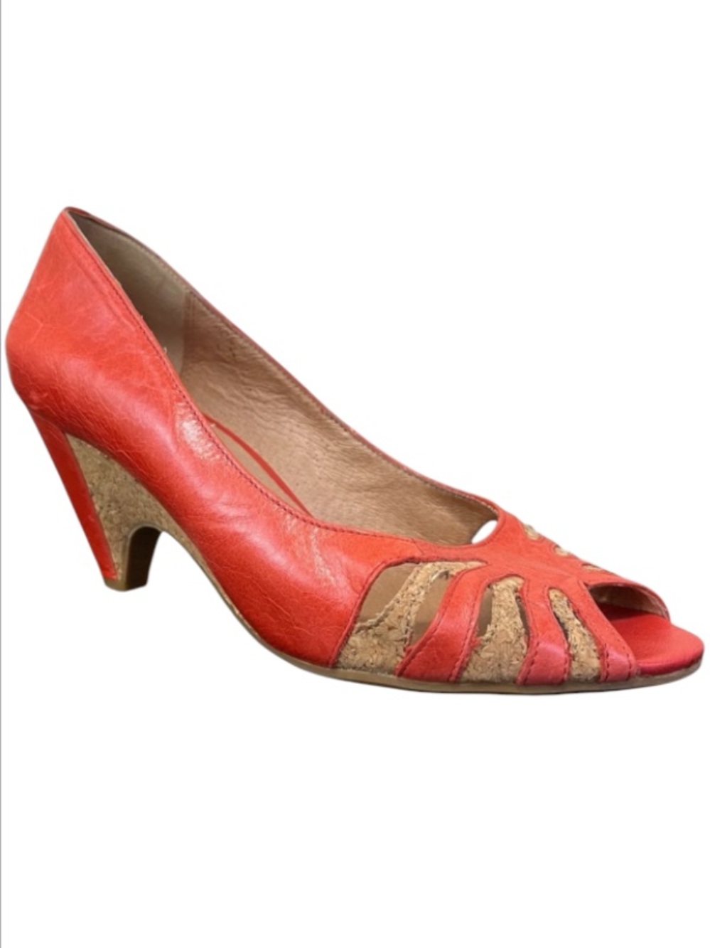 SALE 🛒 Miz Mooz Wave Coral Leather Cork Trim Peep Toe Heels / Size 9